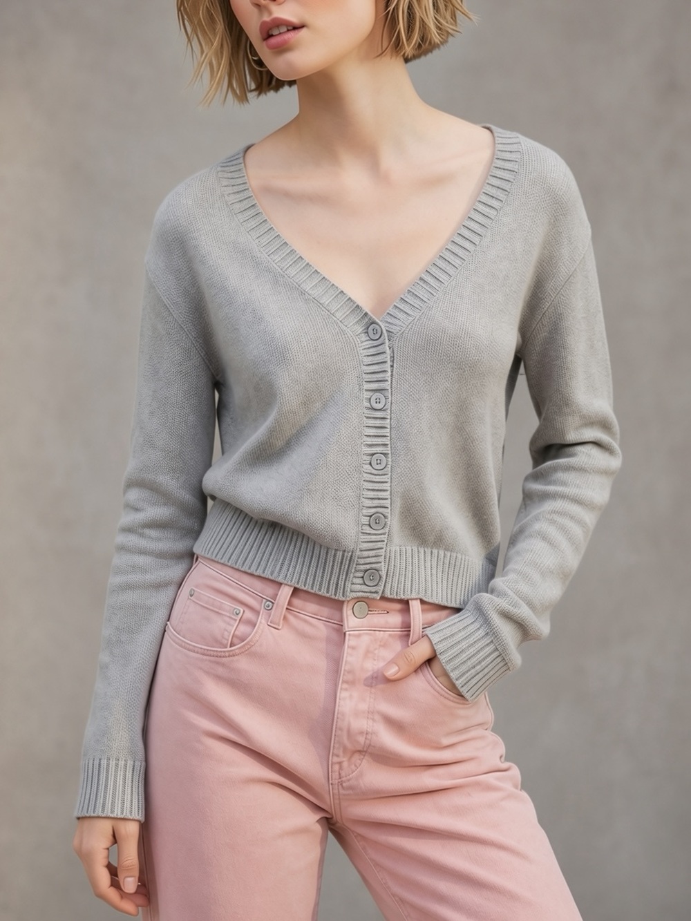 Brandy Melville Knit Billie Cardigan | Button-Down Gray Sweater | One Size